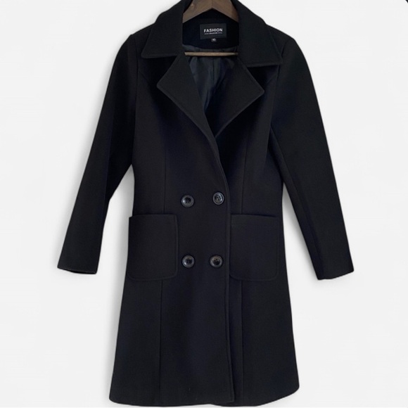 Fashion Collection Jackets & Blazers - Women’s Black Double Breasted Pea Coat Size XS